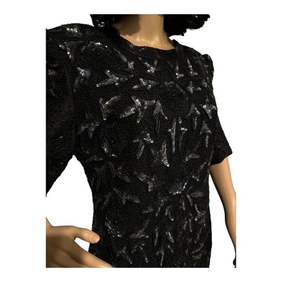 Vintage Y2K Carina Silk Sequenced and beaded long Black formal dress size large - Picture 10 of 16